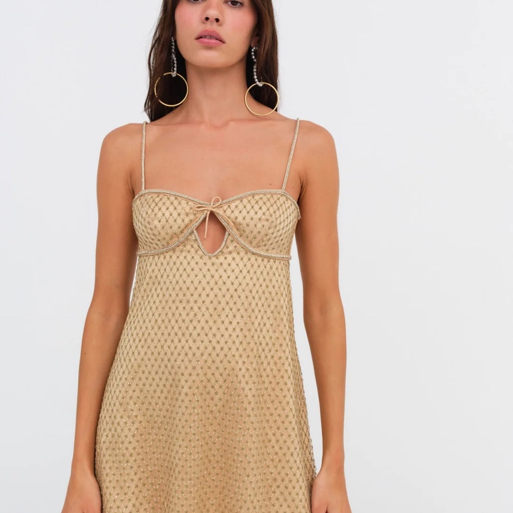 For Love and Lemons Gold Glitter Slip Dress